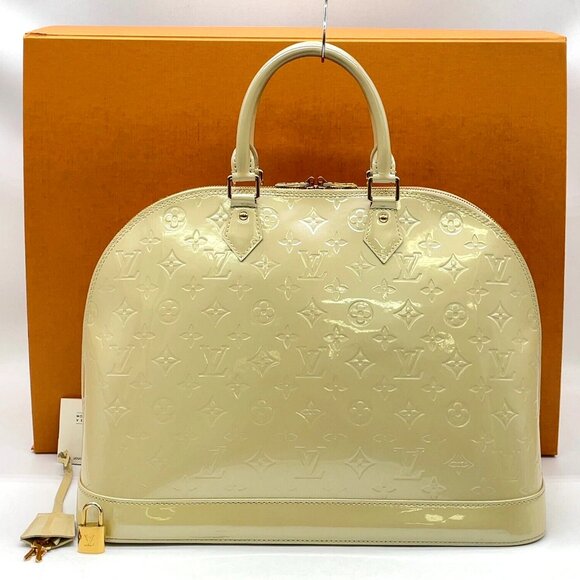 Authentic Louis Vuitton Monogram Vernis Blanc Corail Alma GM Satchel - Picture 1 of 16